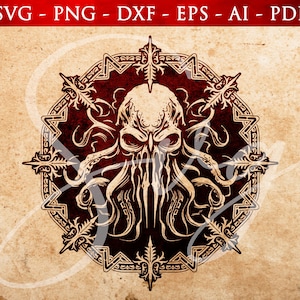 Kraken Kreis Emblem SVG, Legendärer Oktopus, Tentakeln, Mythologie, Seeungeheuer, Rollenspiel, Rollenspiel, RPG svg, Cricut Silhouette geschnitten Dateien