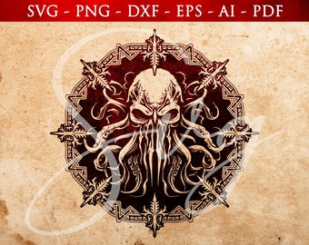 Kraken Circle Emblem SVG, Legendary Octopus, Tentacles