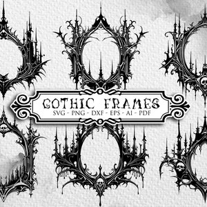 Gotyckie ramki svg, Straszna ramka, mroczna fantazja, Halloweenowe ramki Svg, Horror Gothic Wall Decor, Ozdobne czarne ramki, halloween party clipart