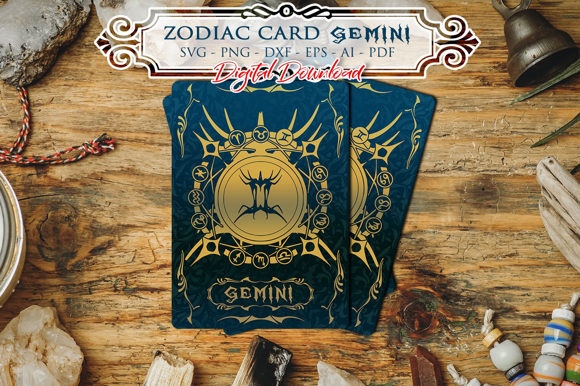 Gemini Zodiac Card Svg: Astrology Sign, Gothic Cricut (digital