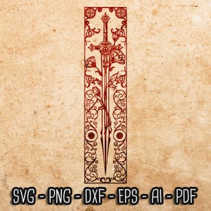 Sword and Blossom 02 SVG, bladwijzerontwerp SVG, rpg-games, rollenspel-svg-, Cricut- en silhouetsnijbestanden