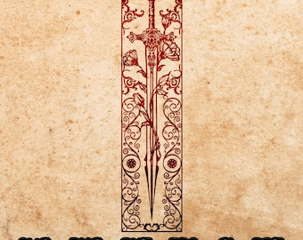 Sword and Blossom Bookmark SVG: RPG Game Cut File (Digital Download)
