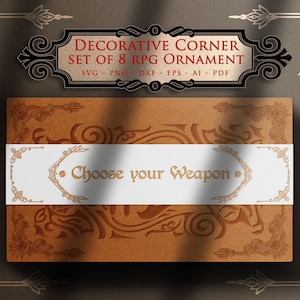 RPG Dekoracyjny narożnik svg, D20, ornament svg, ozdobny narożnik svg, ramka svg, gry rpg, gra fabularna svg, Cricut i plik do cięcia sylwetki