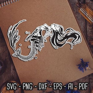 Skelett Meerjungfrau SVG für Cricut, Meerjungfrau SVG, Sirene Frau, witchy Vibes beachy, Skelettfisch, Seeungeheuer, Gothic SVG digitale Dateien