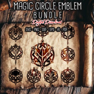 Paquete de emblemas de círculo mágico SVG, D20 svg, dados poliédricos de rol svg, juego de rol svg, dados, archivos de corte de Cricut y Silhouette