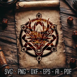 Drachen Magie Kreis Emblem SVG, D20 svg, RPG Polyedrischen Würfel svg, Rollenspiel svg, Würfel, Cricut und Silhouette Cut Files