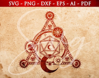 D20 Celestial Magic Circle SVG: RPG Dice Cut Files
