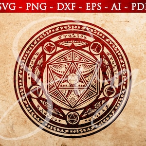 D20 SVG, Tribal Magischer Kreis, RPG Arcane Circle, Polyeder Würfel svg, Rollenspiel svg, Würfel, Cricut und Silhouette Plotterdatei