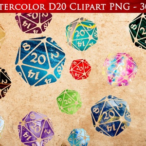 D20 Aquarell Clipart, RPG Würfel png, 20 Polyhedrale Würfel Clipart, Rollenspiele svg, 20 seitige Würfel, Natural 20 png
