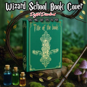 Wizard school Book Cover and Spine SVG, Snake Wizard banners, Bookbinding, Vinyl Book Cover, Bookish Merch, Book Lover gift, digital files