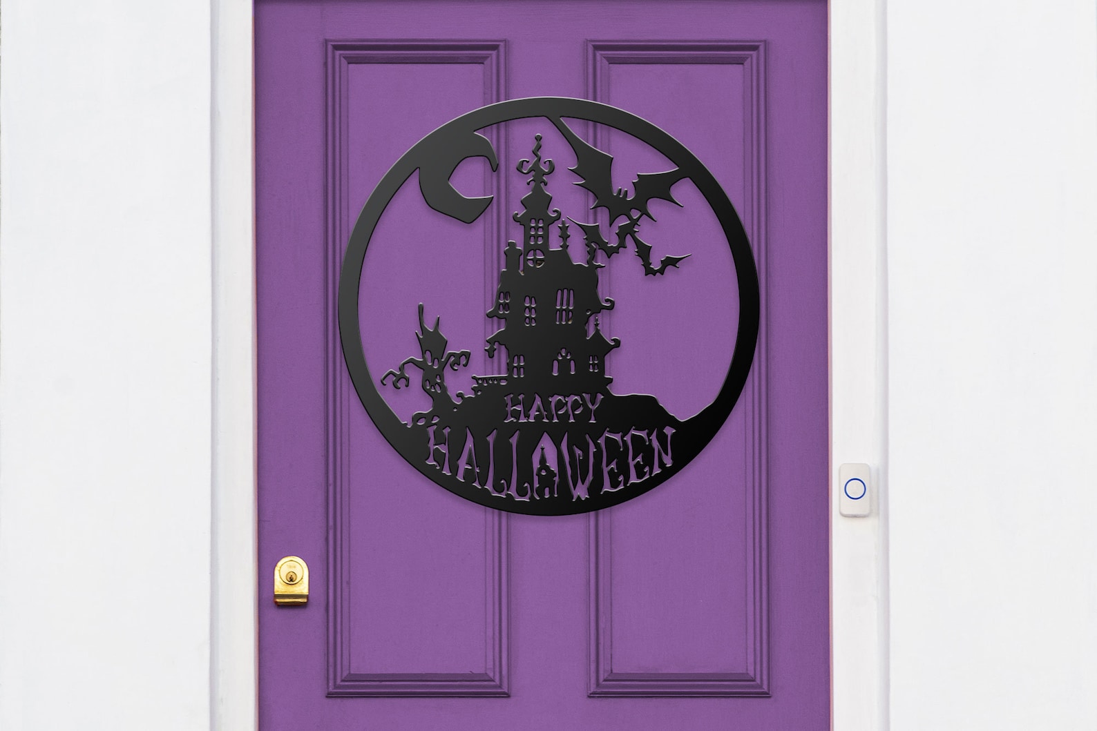 Happy Halloween Door Hanger Svg Front Door Sign Spooky Etsy
