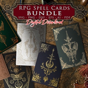 RPG spreukkaarten BUNDLE svg, Mystiek ontwerp, blokkaart svg, rpg icoon, D20, rpg games, oracle kaart, gothic svg, Cricut Cut Files
