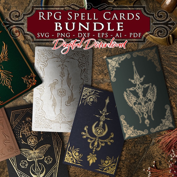 RPG spell cards BUNDLE svg, Mystical design, block card svg, rpg icon, D20, rpg games, oracle card, gothic svg, Cricut Cut Files