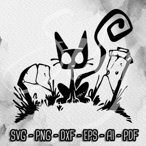 Crypt Black Cat SVG, Cartoon Cat illustration, Halloween Cat SVG, Cute Cat, Kitten svg, Kitty, Cat Silhouette, digital files