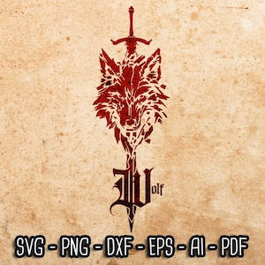 Wolf und Schwert Emblem SVG, Wolf geschnitten, mystisch, Sword svg, Game Master svg, RPG svg, Cricut Cut Files
