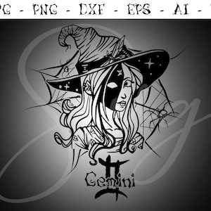 Géminis Bruja Signo del zodiaco svg, Signos de astrología svg, Símbolos del zodíaco svg, Signos de constelación, Horóscopo, místico svg, Cricut gótico