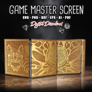 DM Screen Butterfly Design SVG, 4 paneles, Table Top Gaming pantalla svg, juegos rpg svg, regalo Game Master, Pantalla para tablero, Descarga instantánea