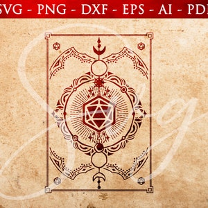 RPG spreukkaarten svg, Mystiek ontwerp, blokkaart svg, rpg icoon, D20, rpg games, oracle kaart, gothic svg, Cricut Cut Files