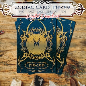 PISCIS Zodiac Card Svg, Signos de Astrología svg, Símbolos del Zodíaco svg, Signos de Constelación, Horóscopo, svg místico, Witchy Svg, Cricut gótico