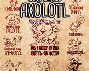 Axolotl RPG SVG Bundle, Hand-Drawn Graphics (Digital Download