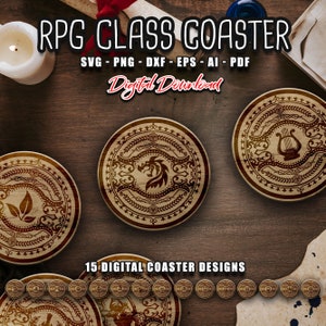 Sottobicchiere di classe RPG SVG, Sottobicchieri da gioco da tavolo in formato SVG, Sottobicchieri rotondi in formato SVG, Giochi RPG in formato SVG, Regalo Game Master, Accessori di gioco, Download istantaneo