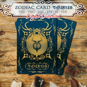 TAURO Zodiac Card Svg, Signos de Astrología svg, Símbolos del Zodíaco svg, Signos de Constelación, Horóscopo, svg místico, Witchy Svg, Cricut gótico