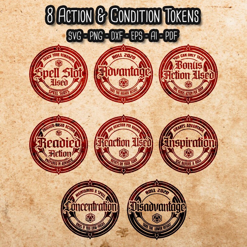 D&D Action Condition Tokens: RPG Game Tracker (digital Download) - Etsy