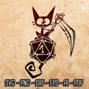 Grim reaper cat SVG, Dungeon Master svg, DnD Cat Mom, RPG svg, D20, jogos de rpg, Role Playing Game svg, Cricut e Silhouette