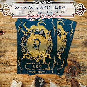 LEO Zodiac Card Svg, Signos de Astrología svg, Símbolos del Zodíaco svg, Signos de Constelación, Horóscopo, svg místico, Witchy Svg, Cricut gótico
