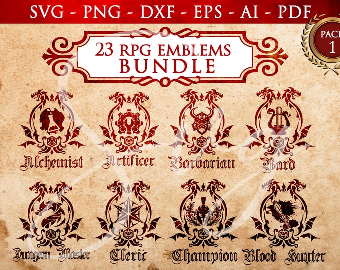 D&D Class Emblems Bundle, 12 Classic Character Class Badges ...