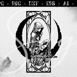 Ragazza luna gotica SVG, donna in formato SVG, scuro in formato SVG, mistico in formato SVG, strega in formato SVG, stregoneria in formato SVG, Halloween in formato SVG, Gothic Cricut, Taglia file