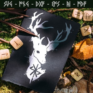 Ciervo Bindrune SVG, runas svg, símbolo vikingo, runa nórdica Elder Futhark, Stag svg, hart svg, pagano wiccan asatru magia pagana
