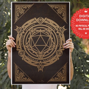 D20 Magic circle, RPG poster, Gamer Art, wall art print, Pathfinder Gift, DM gift, Tabletop Dice Poster, Wall Decor digital download