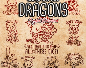 Niedliche Drachen Bundle SVG, RPG D20, Cricut, Silhouette (Digitaler Download)