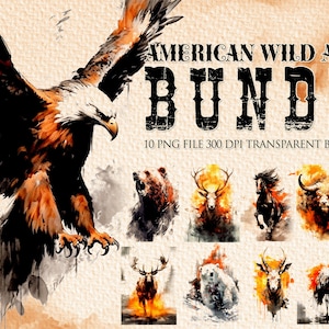 American Wild Animals Clipart BUNDLE, Watercolor Clipart, Art Printable, animal watercolor painting, PNG digital download for commercial use