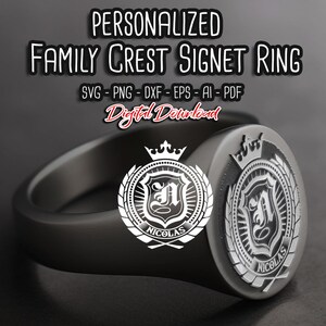 Anel de sinete de brasão de família personalizado SVG, Brasão de armas, Brasão ou escudo, Heráldica, Nome de família, Presente personalizado, Download instantâneo