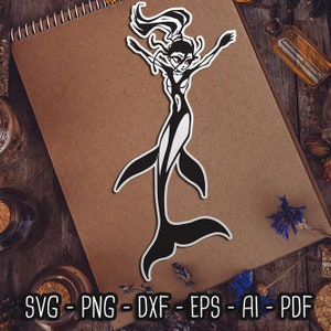 Orca Meerjungfrau SVG für Cricut, Meerjungfrau SVG, Sirene Frau, witchy Vibes beachy, Skelettfisch, Seeungeheuer, Gothic SVG digitale Dateien