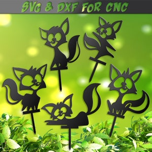Fox Garden Stakes SVG & DXF, niedlicher Fuchs CNC-Dateien für Gartendekor, 5 Zeichen Dxf-Datei für Plasmen, Laser Wasserstrahl Vinyl Vektor