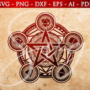 Plotterdatei D20, Pentagram Magic Circle SVG, Polyhedral Würfel Svg, Rollenspiel Svg, Würfel, Cricut und Silhouette Plotterdatei