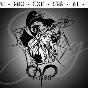 Aries Witchy Signo zodiacal svg, Signos de astrología svg, Símbolos del zodiaco svg, Signos de constelación, Horóscopo, místico svg, Cricut gótico