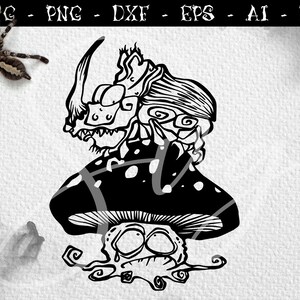 Rhino beetle SVG, Creepy Rhino beetle on mushroom, goth svg, halloween party clipart