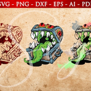 Mimic Treasure Chest svg, Trunk Mimic, D20, Mimic Clip Art, clipart de monstros, jogos de rpg, Role Playing Game svg, Pathfinder Tabletop