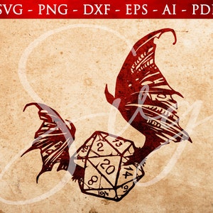 D20 svg, Würfel Fledermaus SVG, polyedrische Würfel svg, RPG-Spiele, Rollenspiel svg, Würfel, Cricut und Silhouette geschnitten Dateien