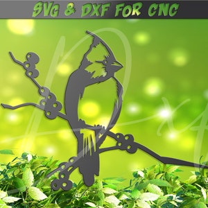 Kardinaal vogel boom spike DXF, kardinaal boom spel dxf, vogel op tak svg, CNC, laser gesneden bestand, dxf-bestand voor plasma, waterstraal vinyl vector