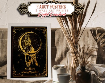 Tarot Card Wall Art Print Set: The Lovers, Fool, Moon (Digital Download)