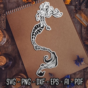 Zombi Meerjungfrau SVG für Cricut, Meerjungfrau SVG, Sirene Frau, witchy Vibes beachy, Skelettfisch, Seeungeheuer, Gothic SVG digitale Dateien