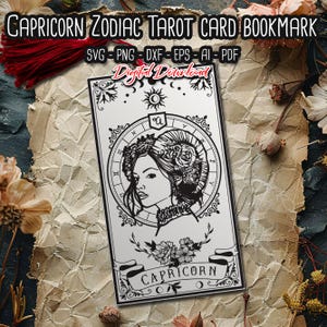 Signet de carte de tarot du zodiaque Capricorne SVG, signet et signet astrologie, signets de sorcière, merch livresque, cadeau pour amoureux des livres, fichiers numériques