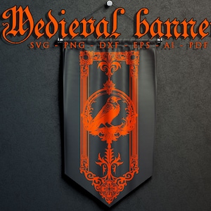 Medieval banner SVG, Crow flag, Raven svg, Fantasy Tapestry svg, wizard party banners, Game Night banner, Instant Download, Cricut Cut Files