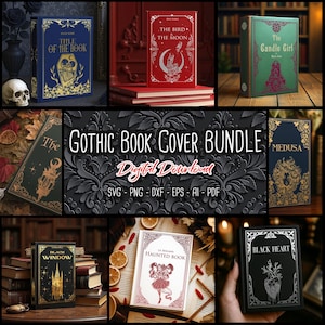 Gothic Book Cover and Spine BUNDLE SVG, Bookbinding Cover Design File, Vinyl Book Cover, Book Lover gift, digital files