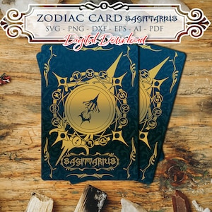 SAGITARIO Zodiac Card Svg, Signos de Astrología svg, Símbolos del Zodíaco svg, Signos de Constelación, Horóscopo, svg místico, Witchy Svg, Cricut gótico